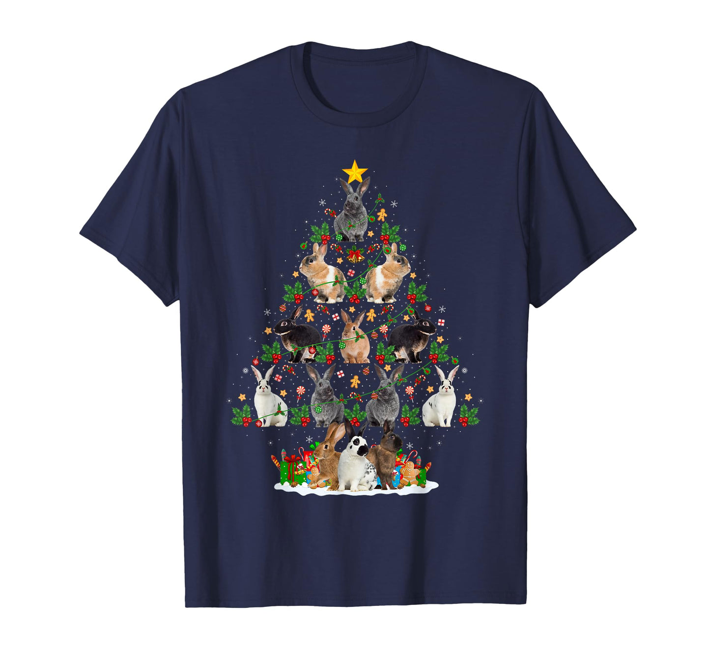 Bunny Rabbit Christmas Tree Lights Decor Pet Animals Xmas T-Shirt