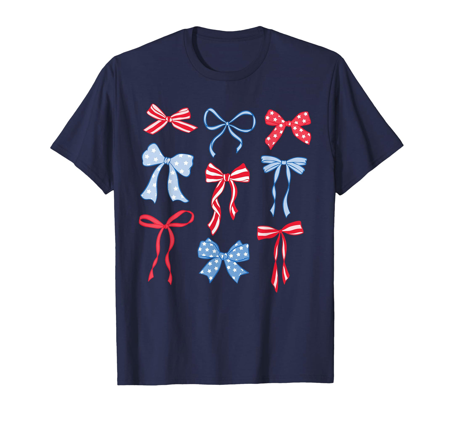 Red White And Blue American Coquette Bows Funny 4th Of July T-Shirt