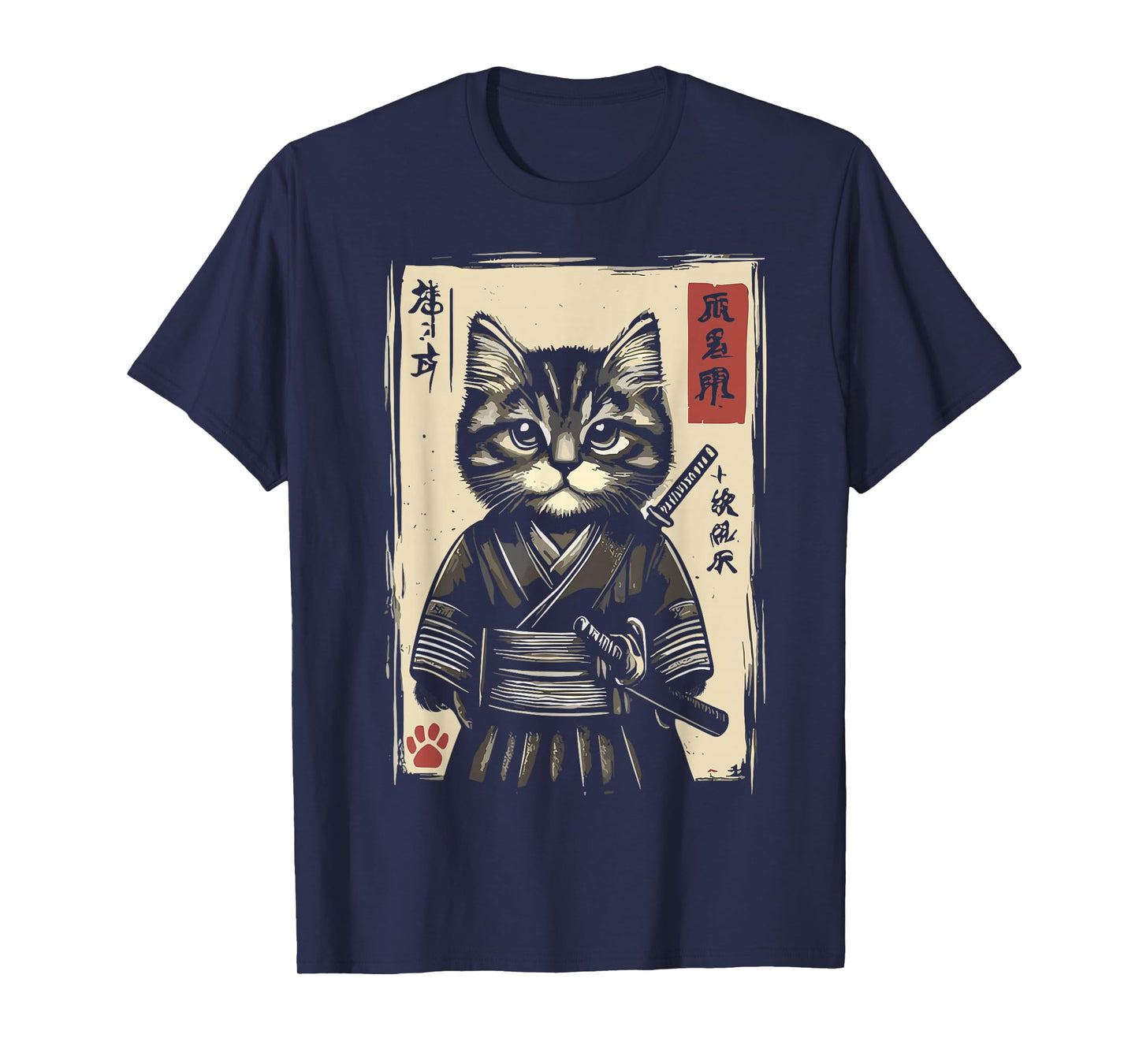 Samurai Cat Japanese Art Vintage Kawaii Cat T-Shirt