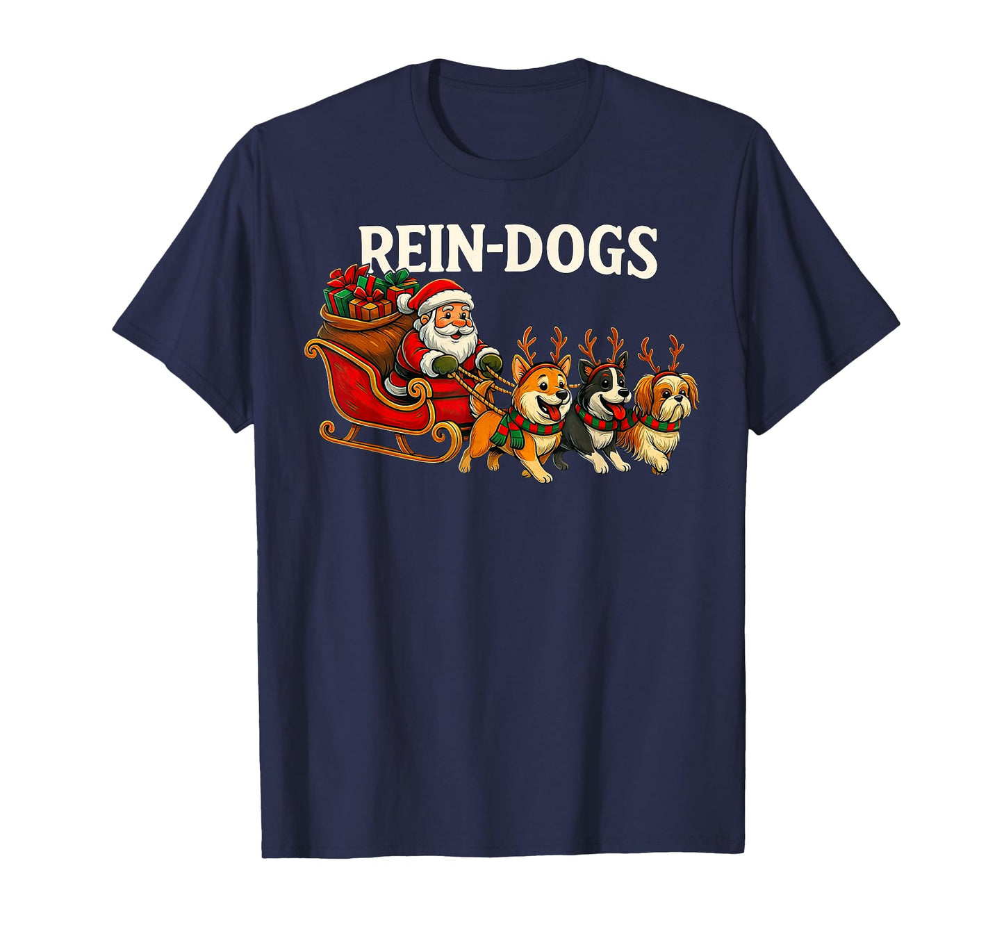 Reindogs Cute Sleigh Dogs Funny Santa Xmas T-Shirt