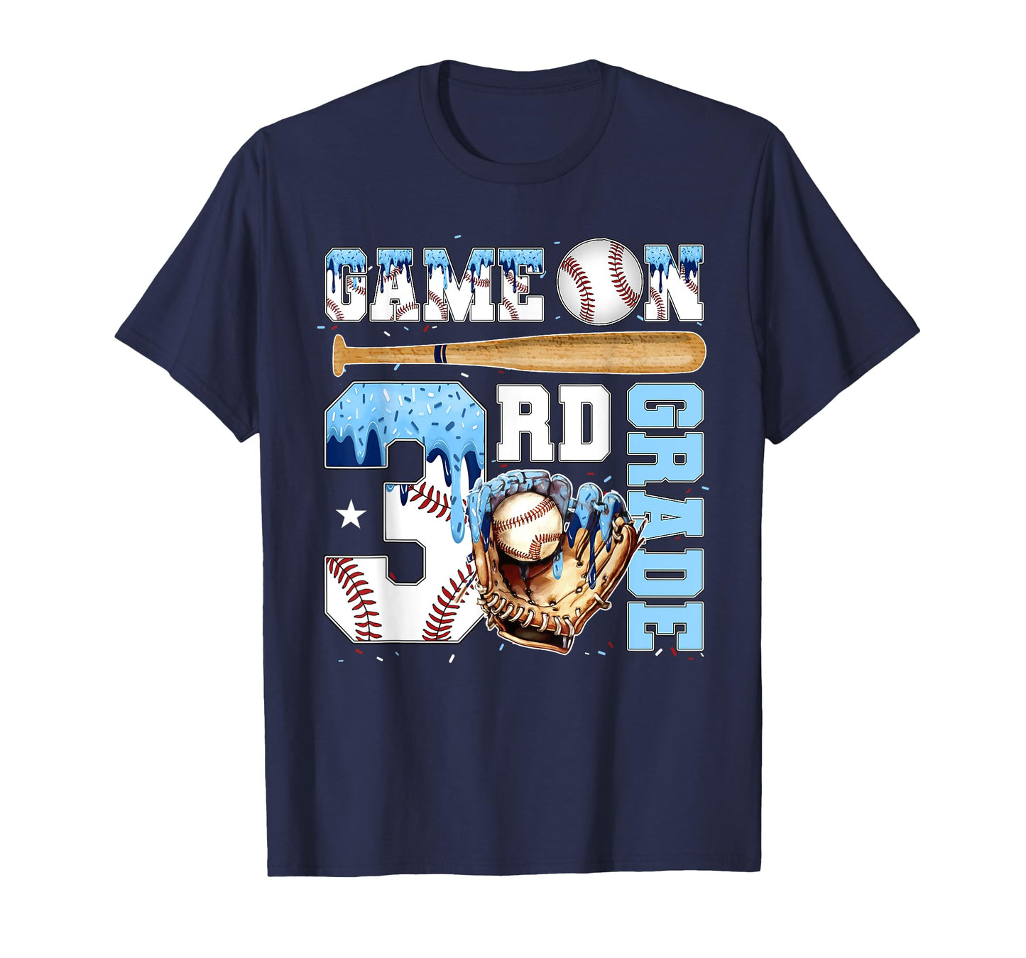 3rd Grade Back to School Baseball Drip Ice Cream Game On T-Shirt
