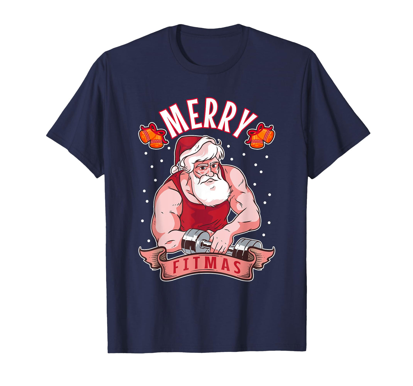 Fitness Christmas exercise fit barbell gym cool Santa Claus T-Shirt