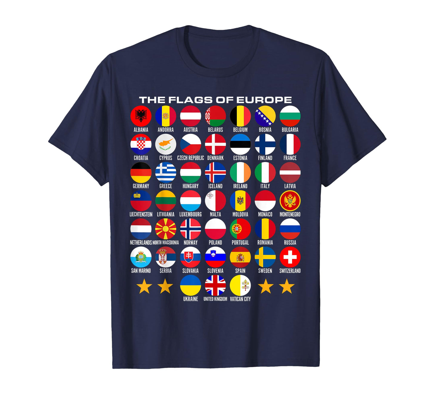 Flags of Europe 45 Countries Flags of European Geography T-Shirt