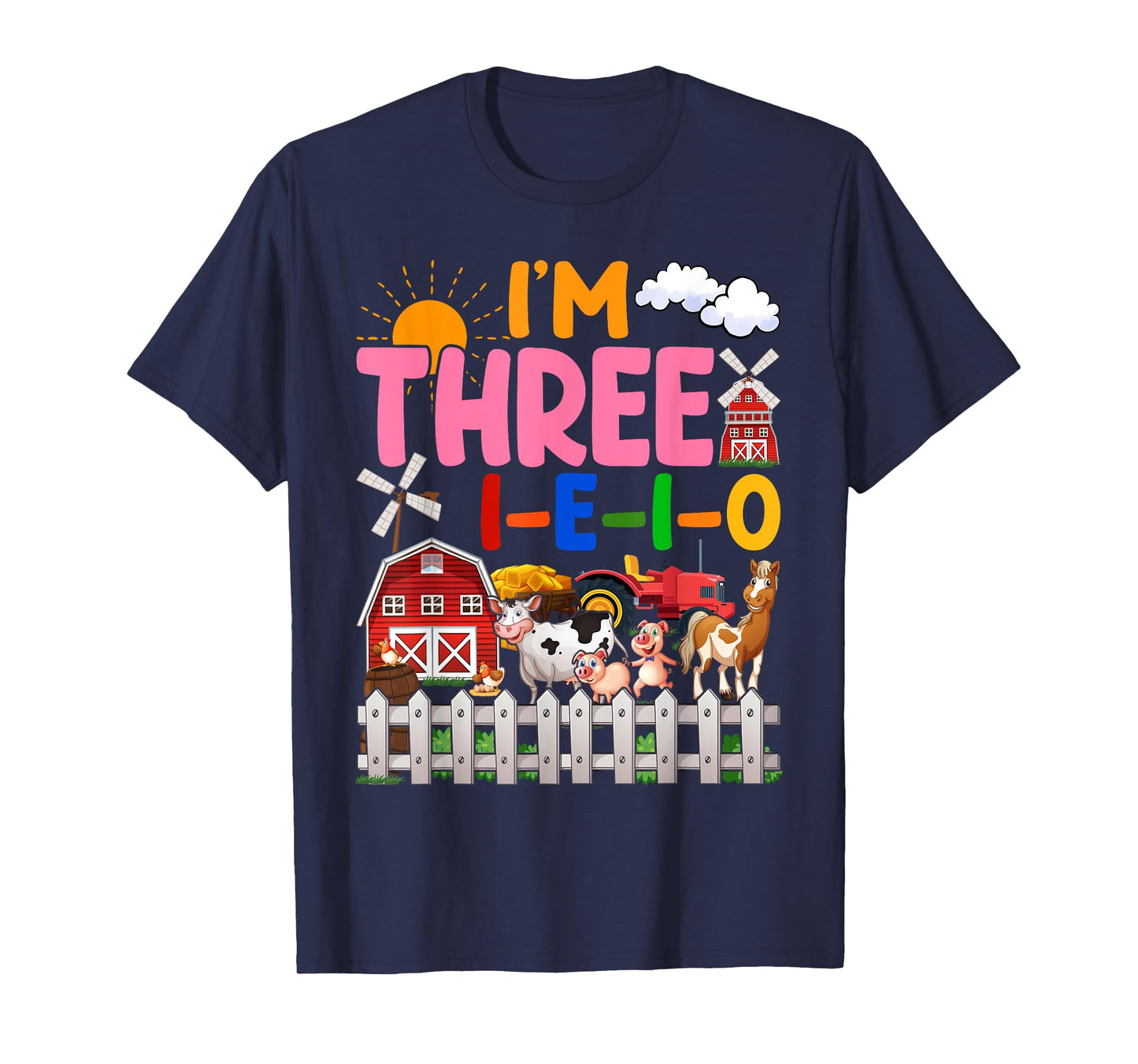 I'm Three-i-e-i-o 3 Years Old 3rd Birthday Girl Farm T-Shirt