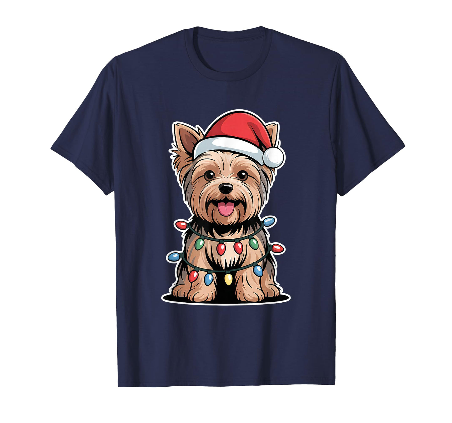 Yorkshire Terrier Wrapped in Christmas Lights T-Shirt