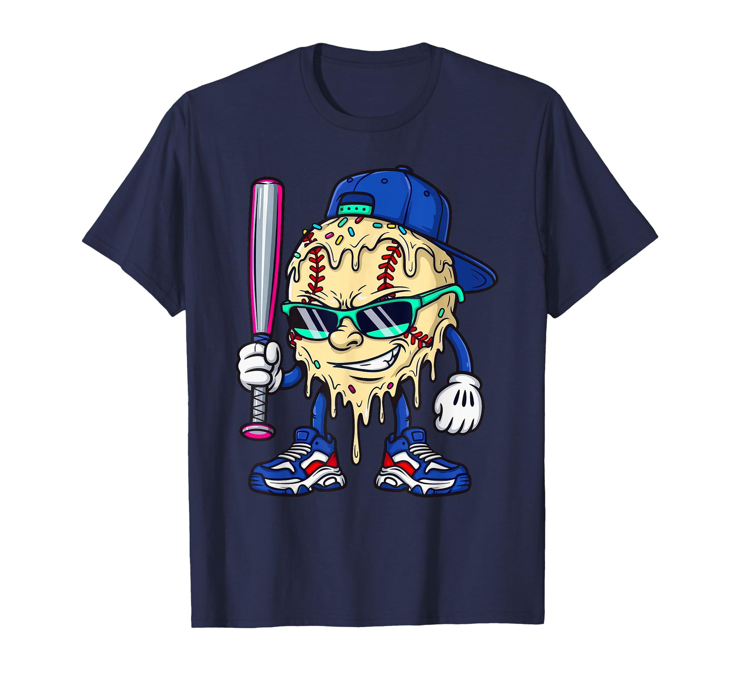 Cool Baseball Ice Cream Drip with Sprinkles Men Boys Kids T-Shirt