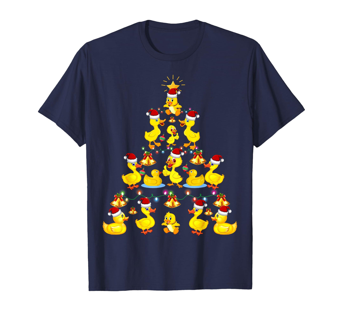 Cute Duck Santa Hat Christmas Tree Lights Holiday Costume T-Shirt