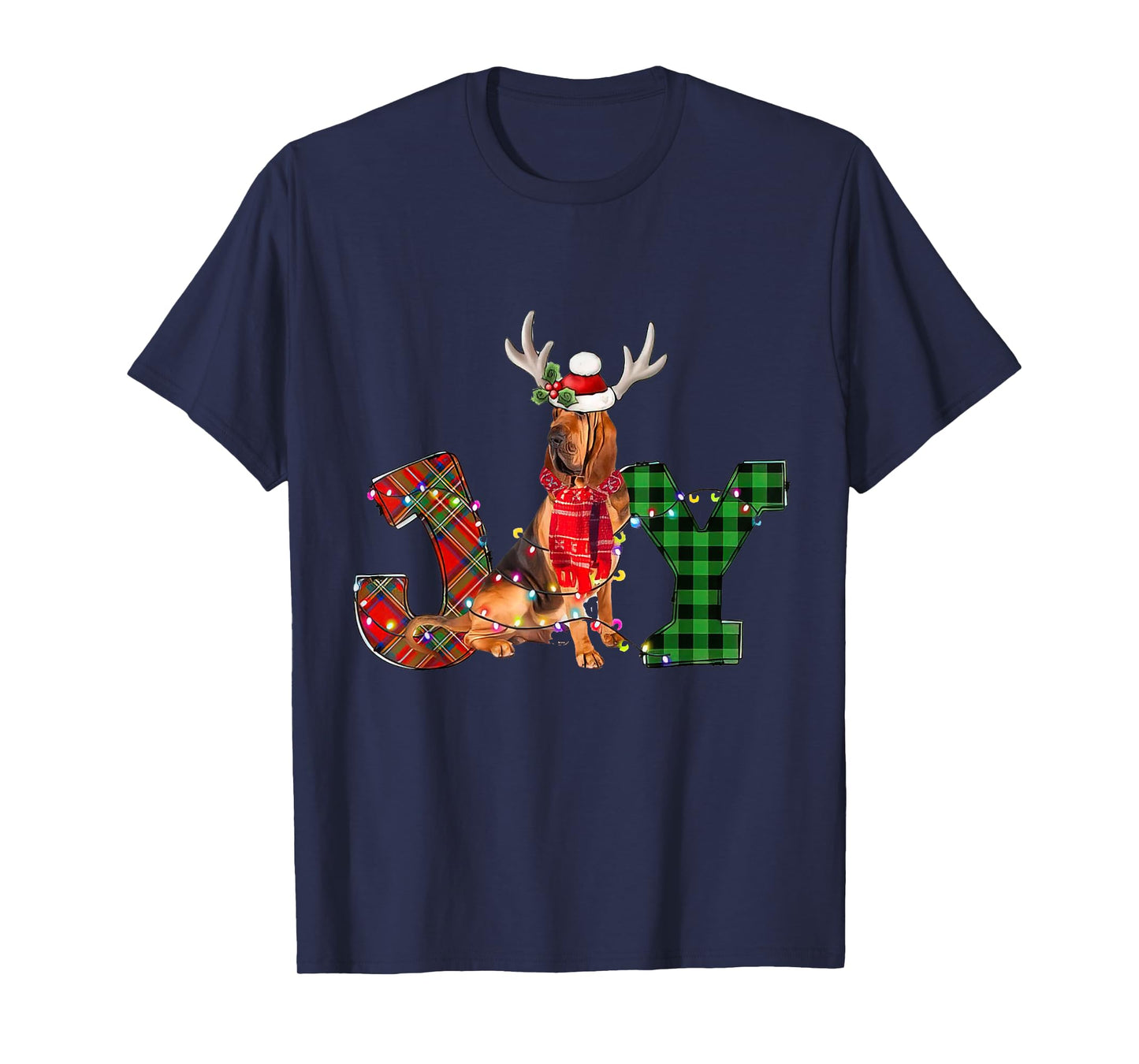 Joy Christmas Lights Bloodhound Dog Santa Hat Pajama Men Women Kids T-Shirt