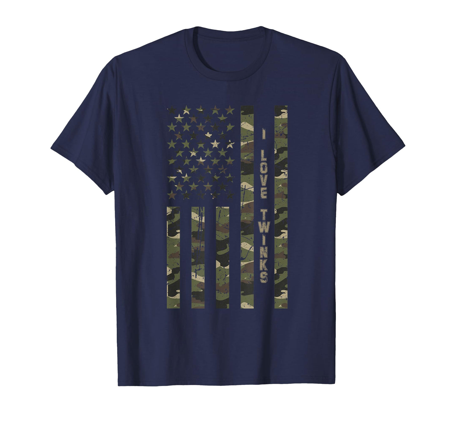 I Love Twinks United States Distressed Camo w US Flag T-Shirt