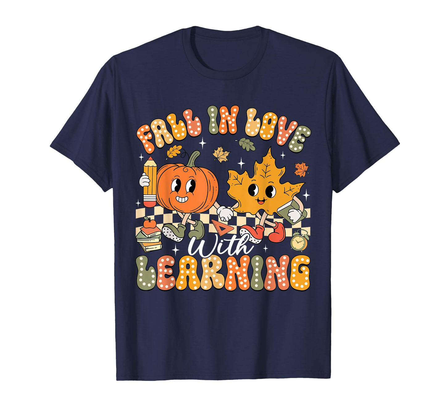 Retro Fall In Love With Learning Autumn Pumpkin Teacher T-Shirt