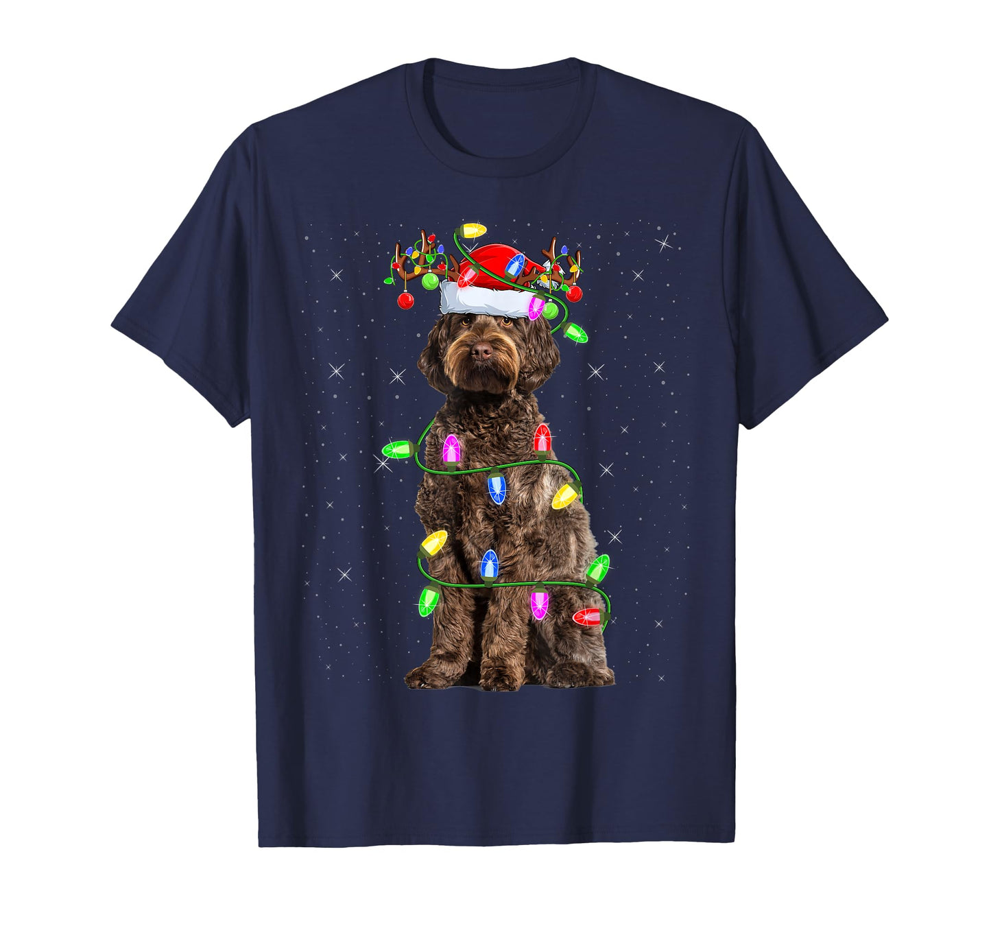 Labradoodle Dog Xmas Lighting Santa Labradoodle Christmas Men Women Kids T-Shirt