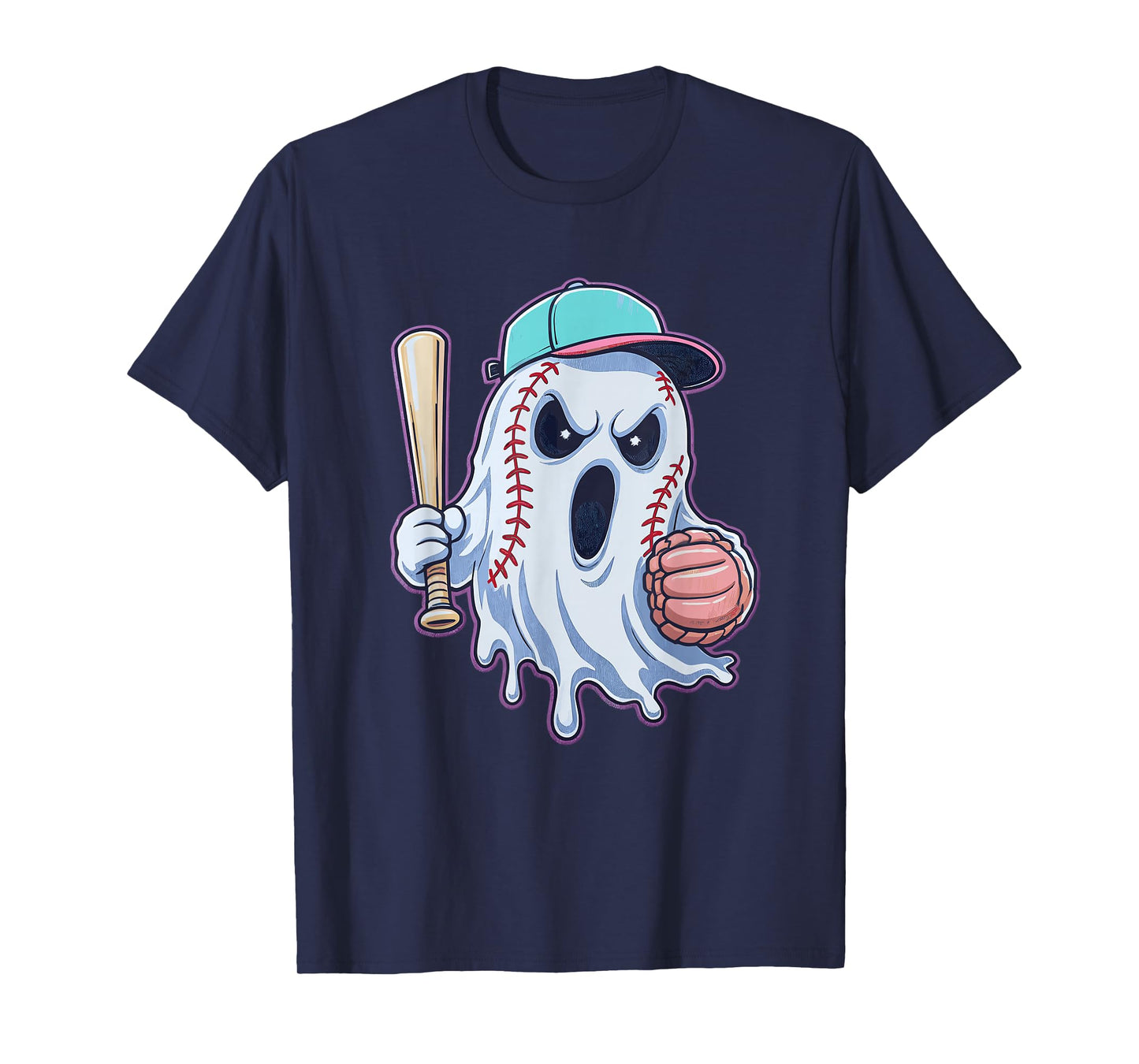 Ice Cream Drip Ghost Graphic Spooky Baseball for Boys Man T-Shirt