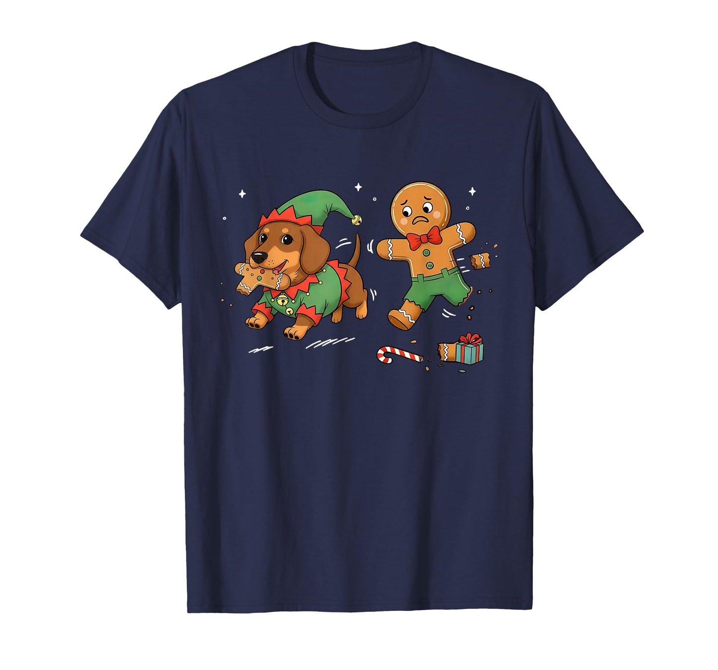Dachshund Dog Christmas Chasing Gingerbread Dog Mom Weenie T-Shirt