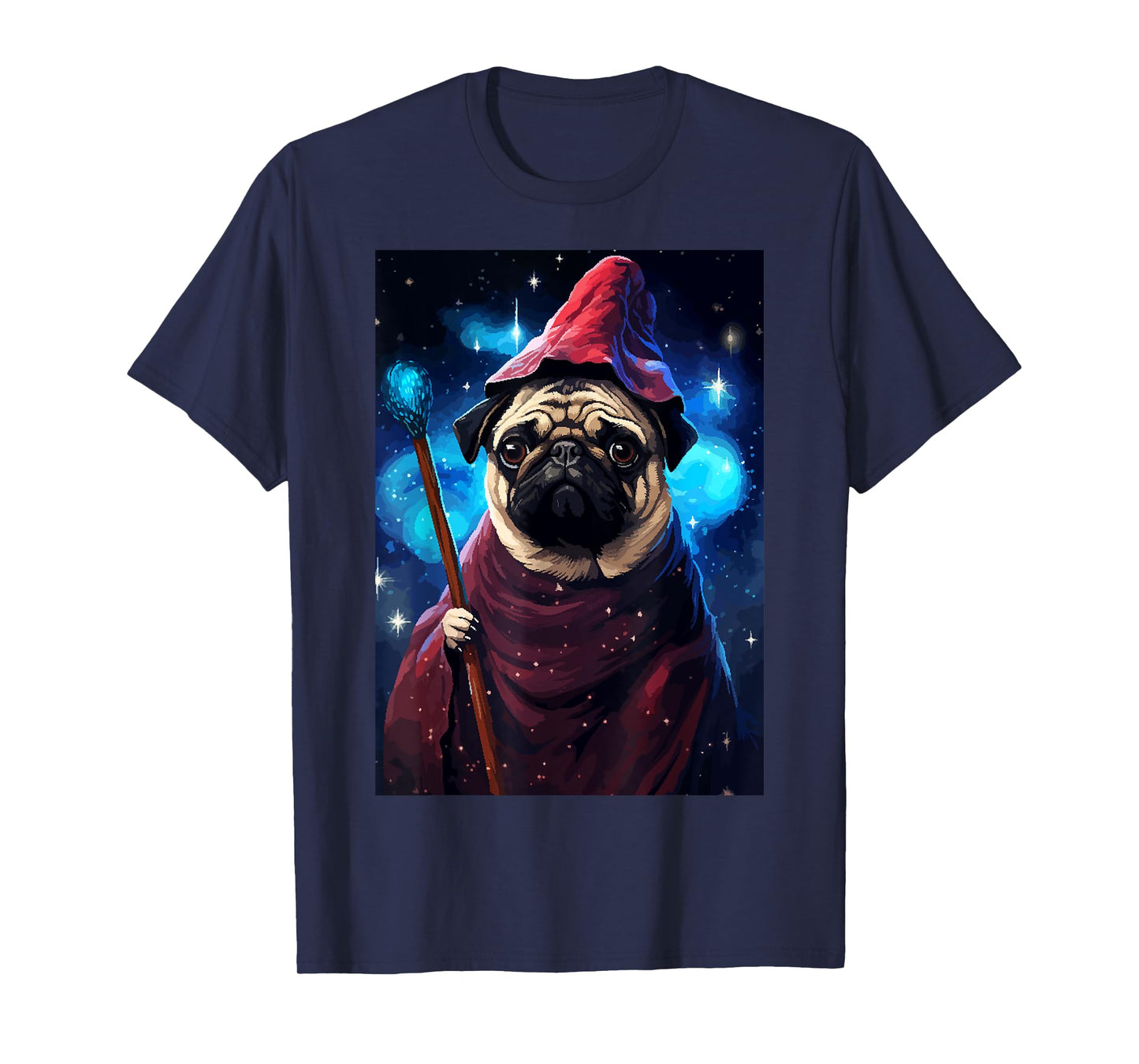 Cute Pug Wizard Character Funny Dog Pixel Art T-Shirt for Men Women Kids