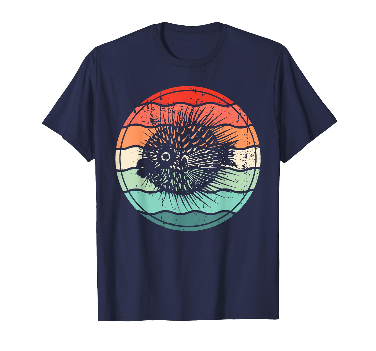 Sea Pufferfish Retro Sunset 70s Vintage Puffer Fish T-Shirt
