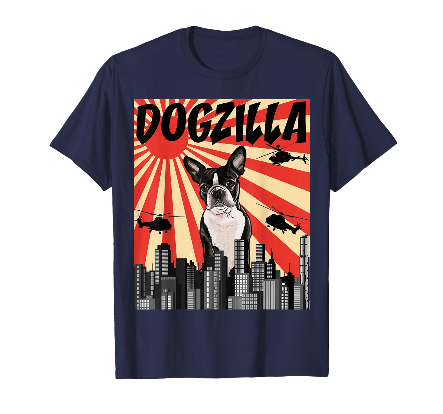 Funny Retro Japanese Dogzilla Boston Terrier T-Shirt
