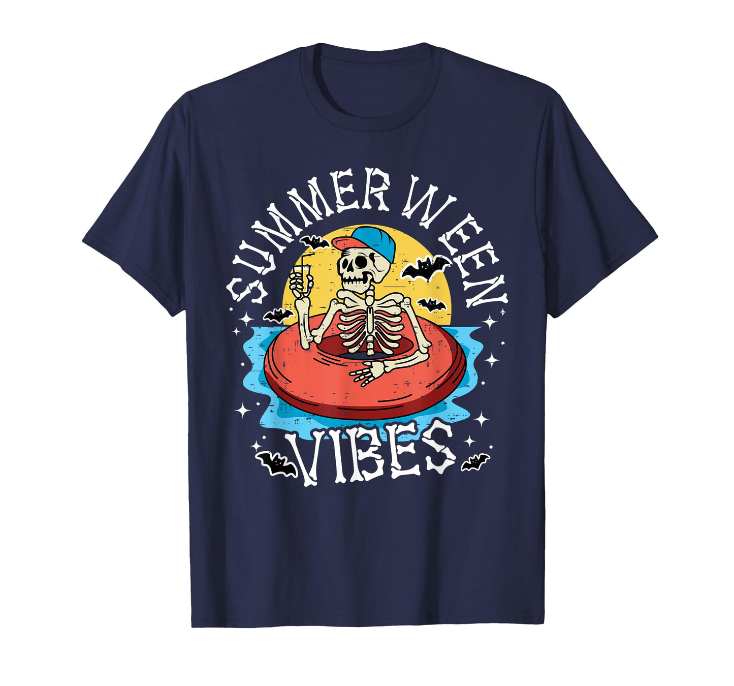 Summerween Vibes Skeleton Float Summer Halloween Men Women Kids T-Shirt