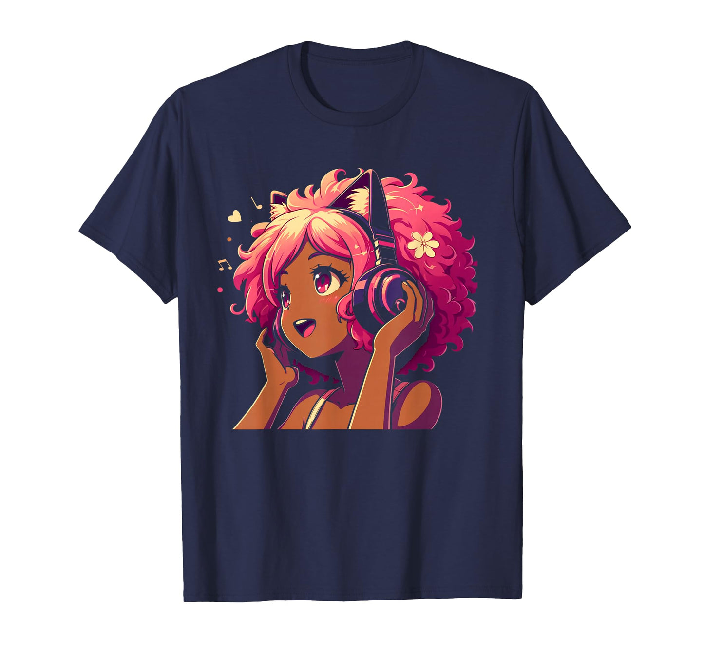 Anime and Music Black Girl Anime Merch Afro African American T-Shirt