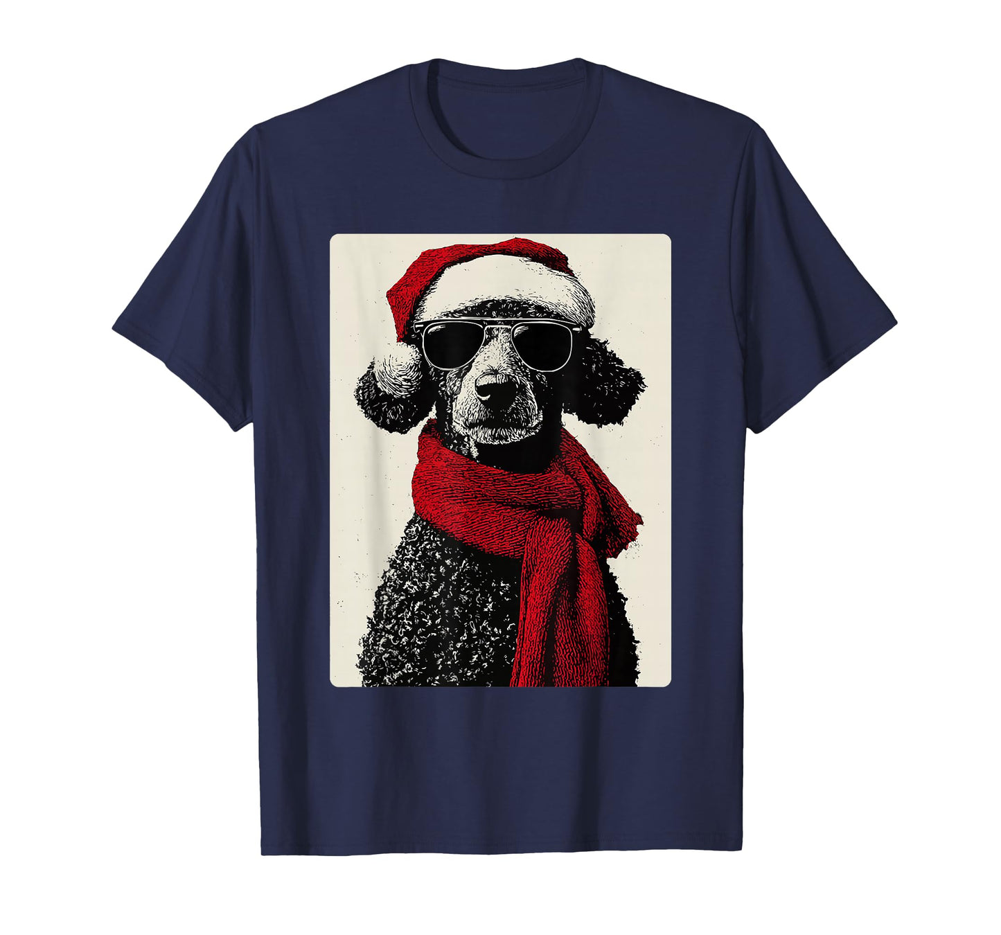 Christmas Poodle with Sunglasses Santa Hat Funny Winter Dog T-Shirt