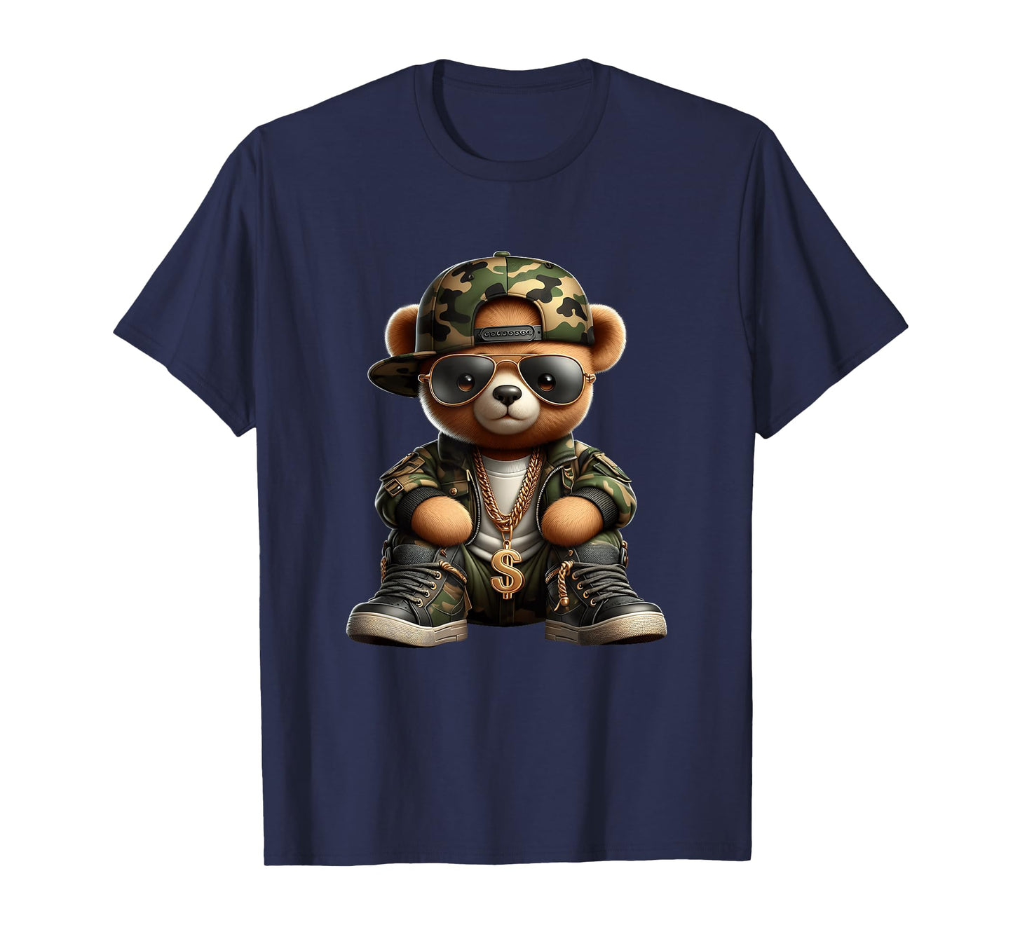 Camo Hip Hop Teddy Bear Camouflage Gangsta Streetwear Hustle T-Shirt