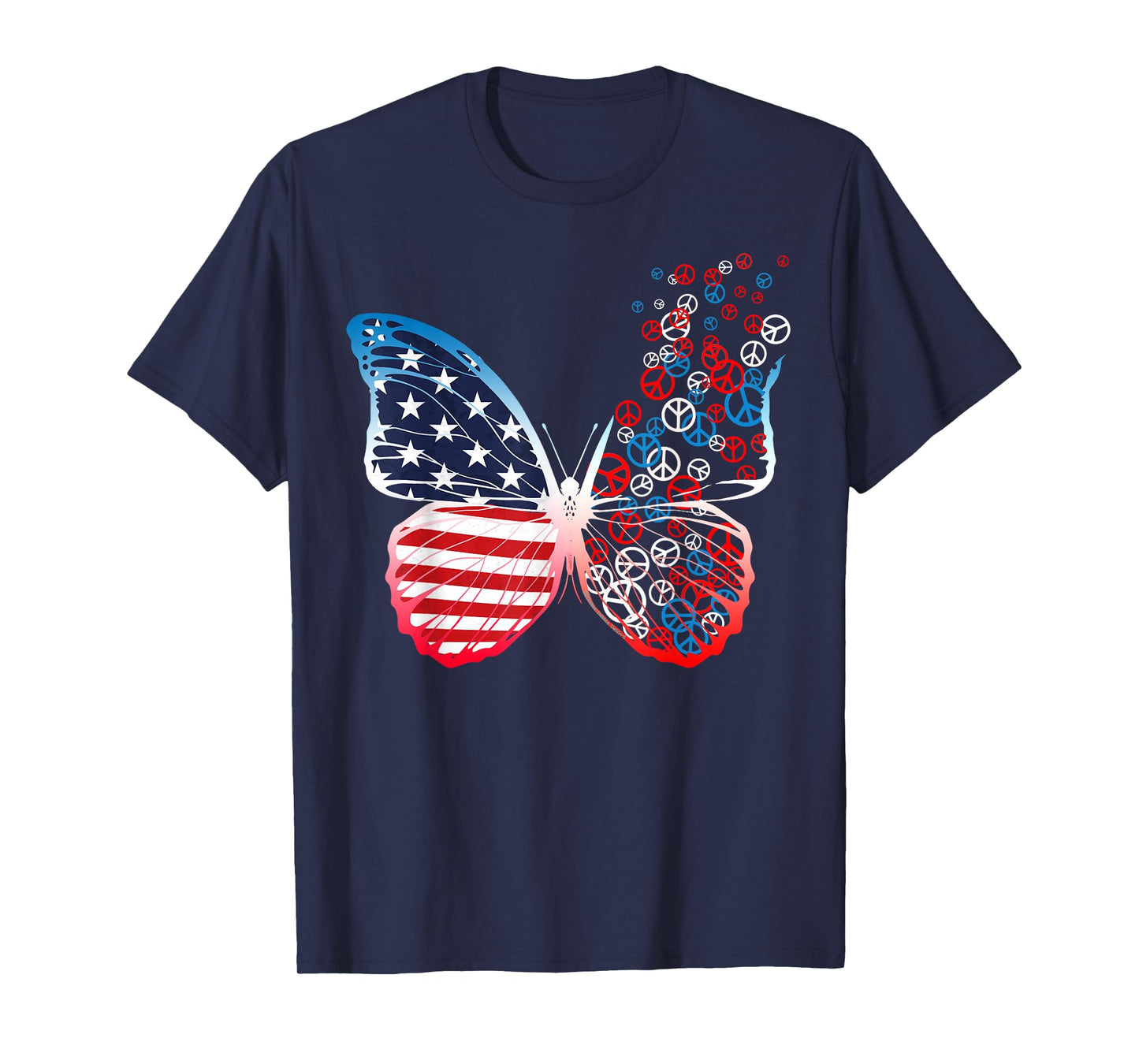 Butterfly Patriotic Peace Signs 4th of July US Flag T-Shirt