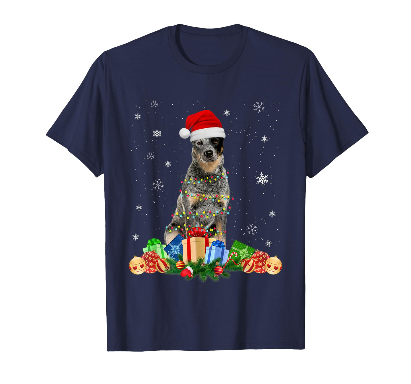 Australian Cattle Dog Christmas Lights Puppy Dog Lover T-Shirt for Men Women Kids