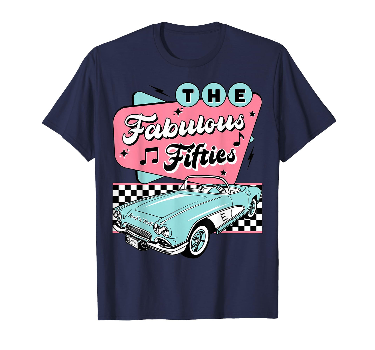 The Fifties 1950s Car Music Checkerboard Rockabilly Sock Hop T-Shirt