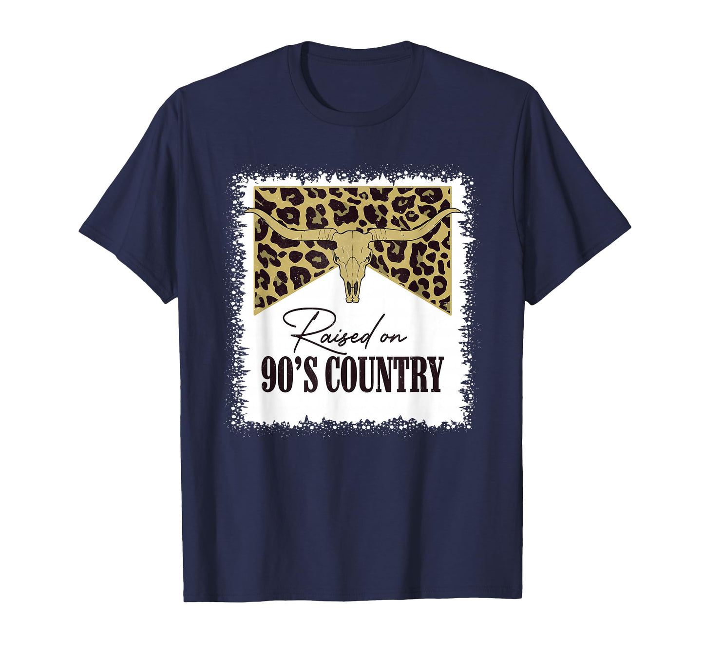 Raised On 90's Country Vintage Bull Skull Leopard Bleached T-Shirt