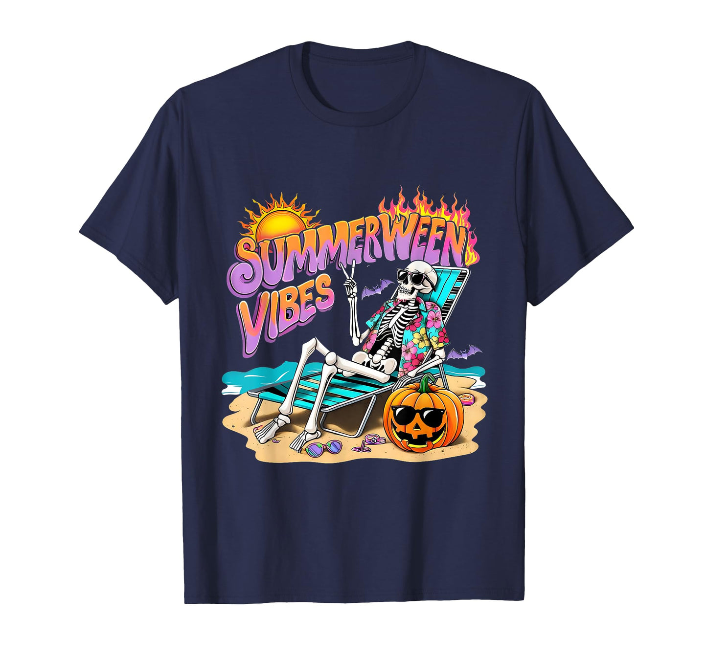 Summerween Vibes Skeleton Pumpkin Spooky Vacation T-Shirt