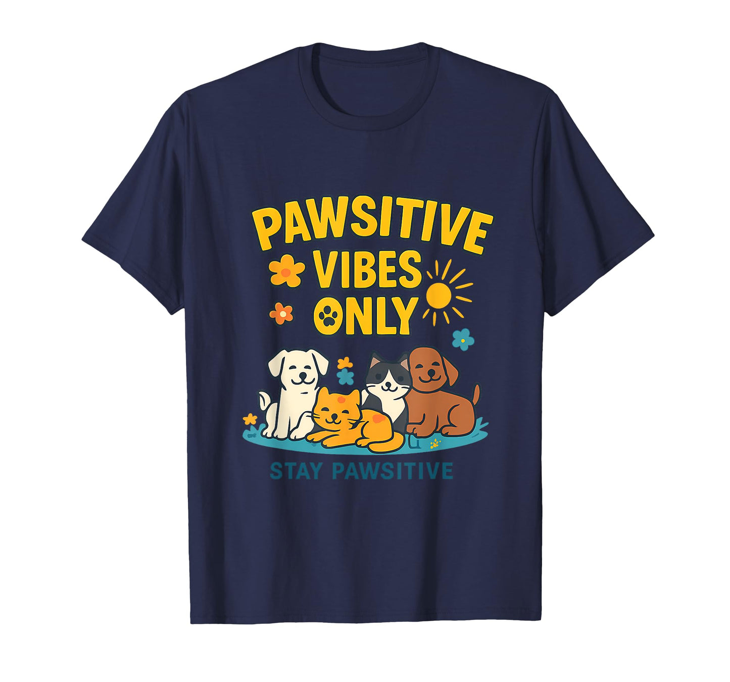Pawsitive Vibes Only Squad Goals Cat Dog Print T-Shirt