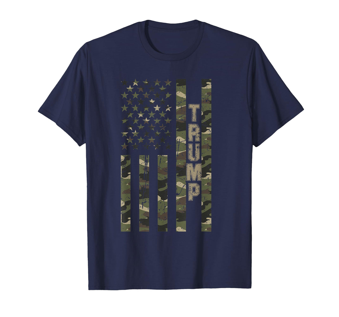Trump United States Distressed Camo w US Flag T-Shirt