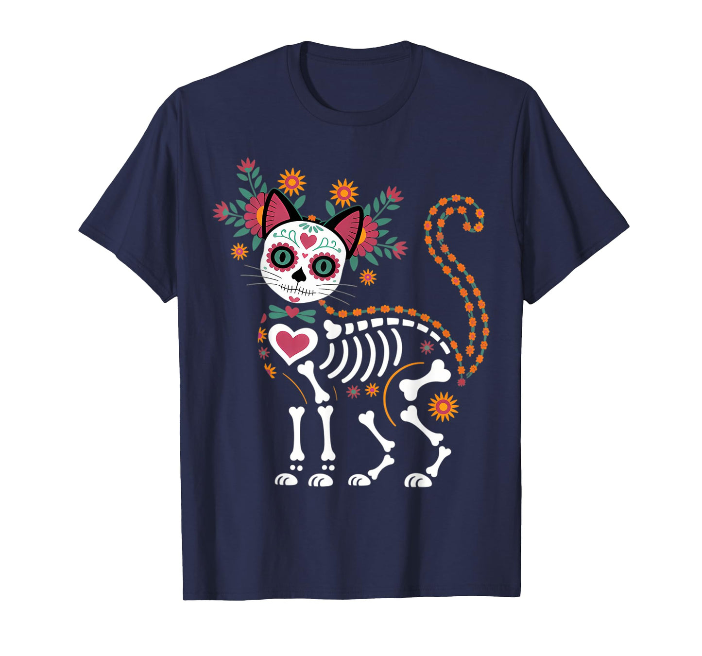 Cute Sugar Skull Mexican Cat Halloween Day Of The Dead T-Shirt
