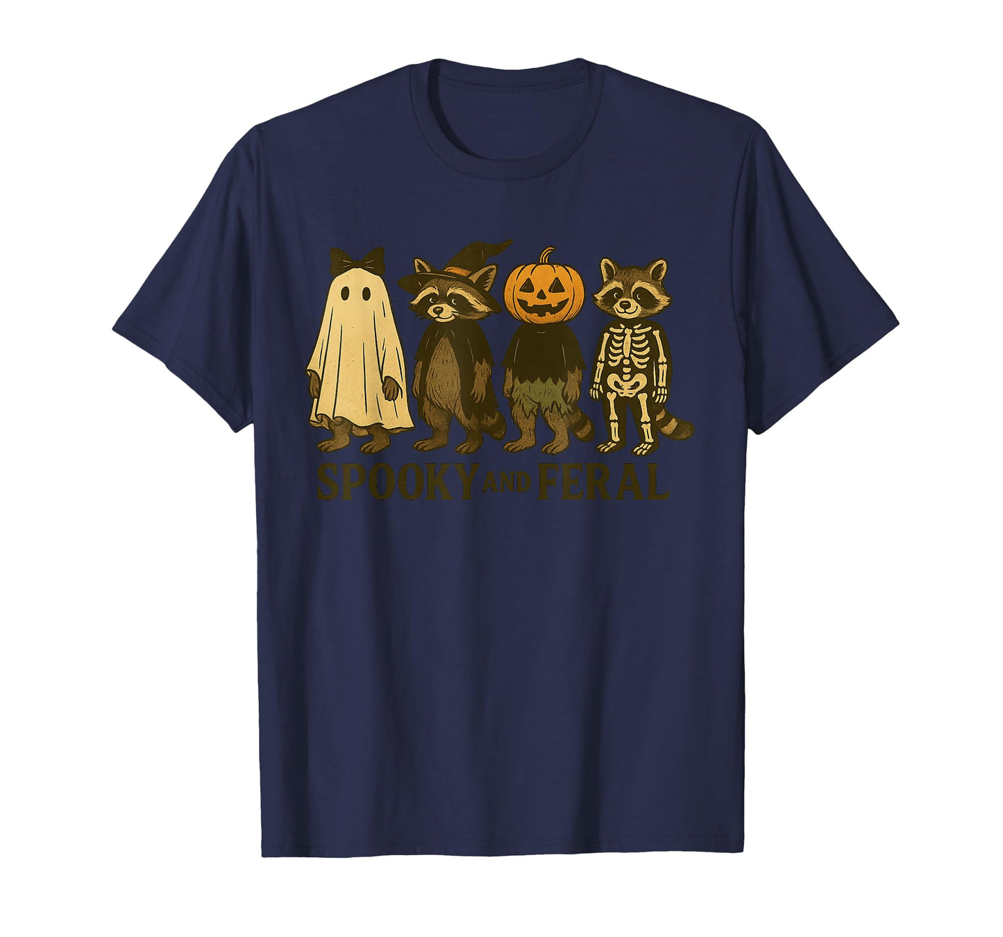 Halloween Raccoon Spooky And Feral Ghost Spooky Season T-Shirt