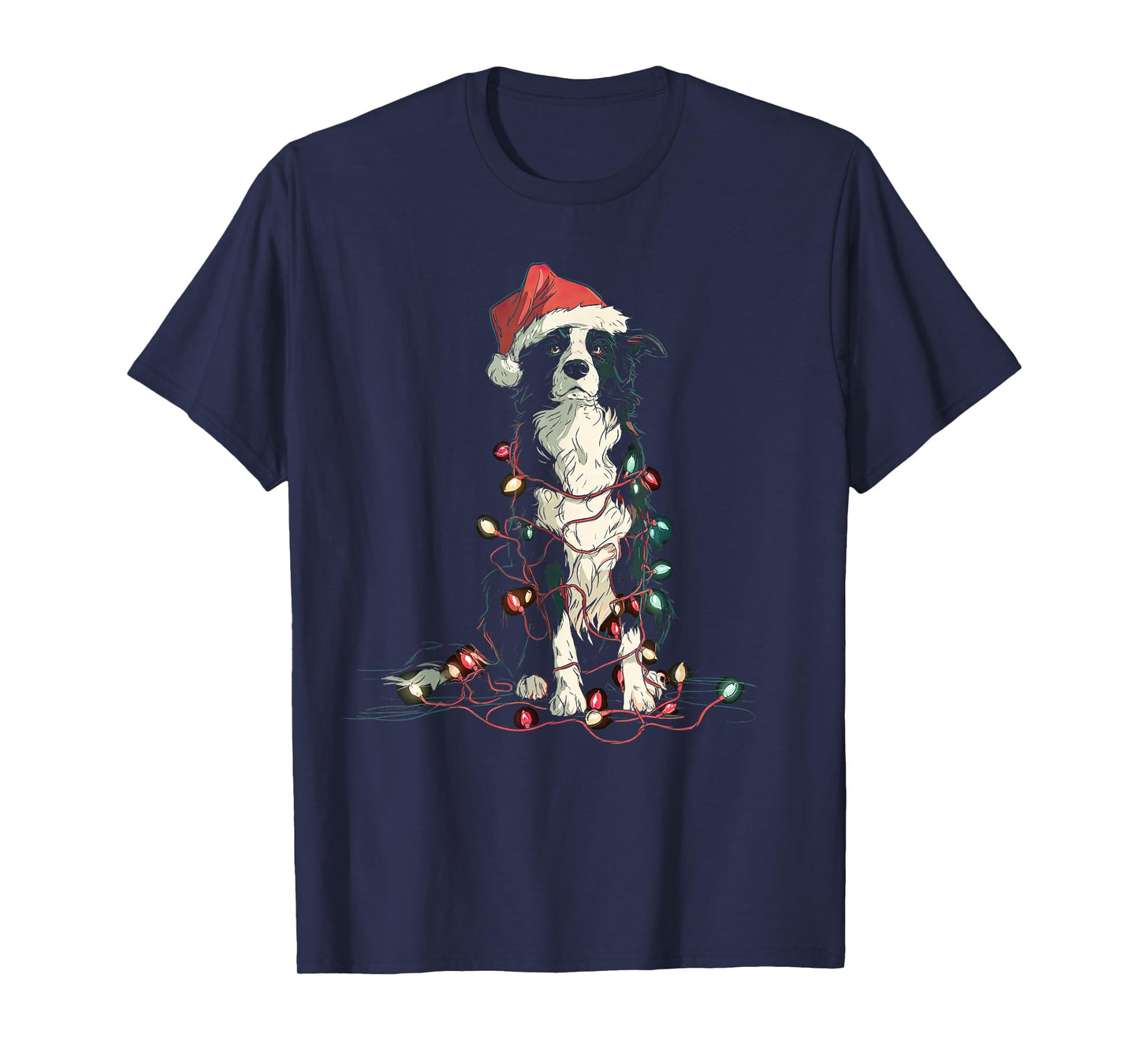 Funny Border Collie Christmas Graphics Dog Lights Lover T-Shirt