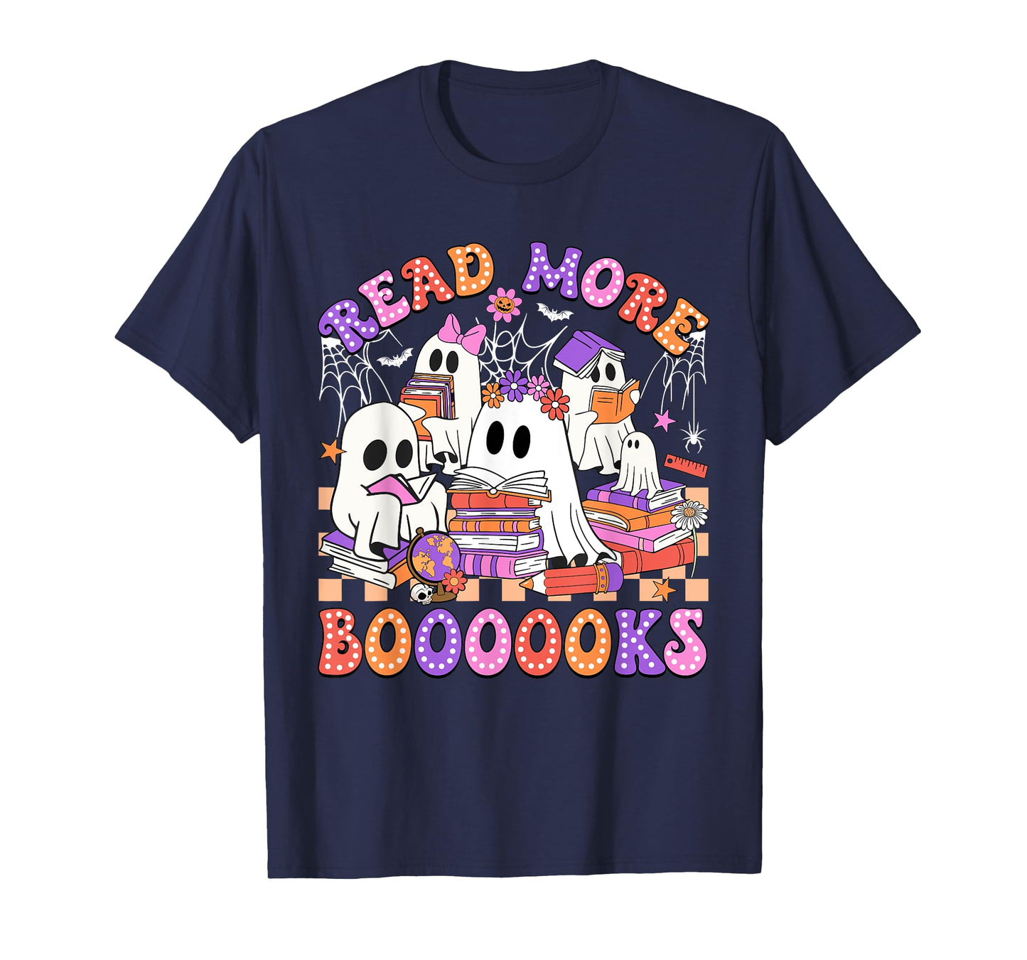 Retro Teacher Halloween Ghost Boo Read More Books Women Kids T-Shirt