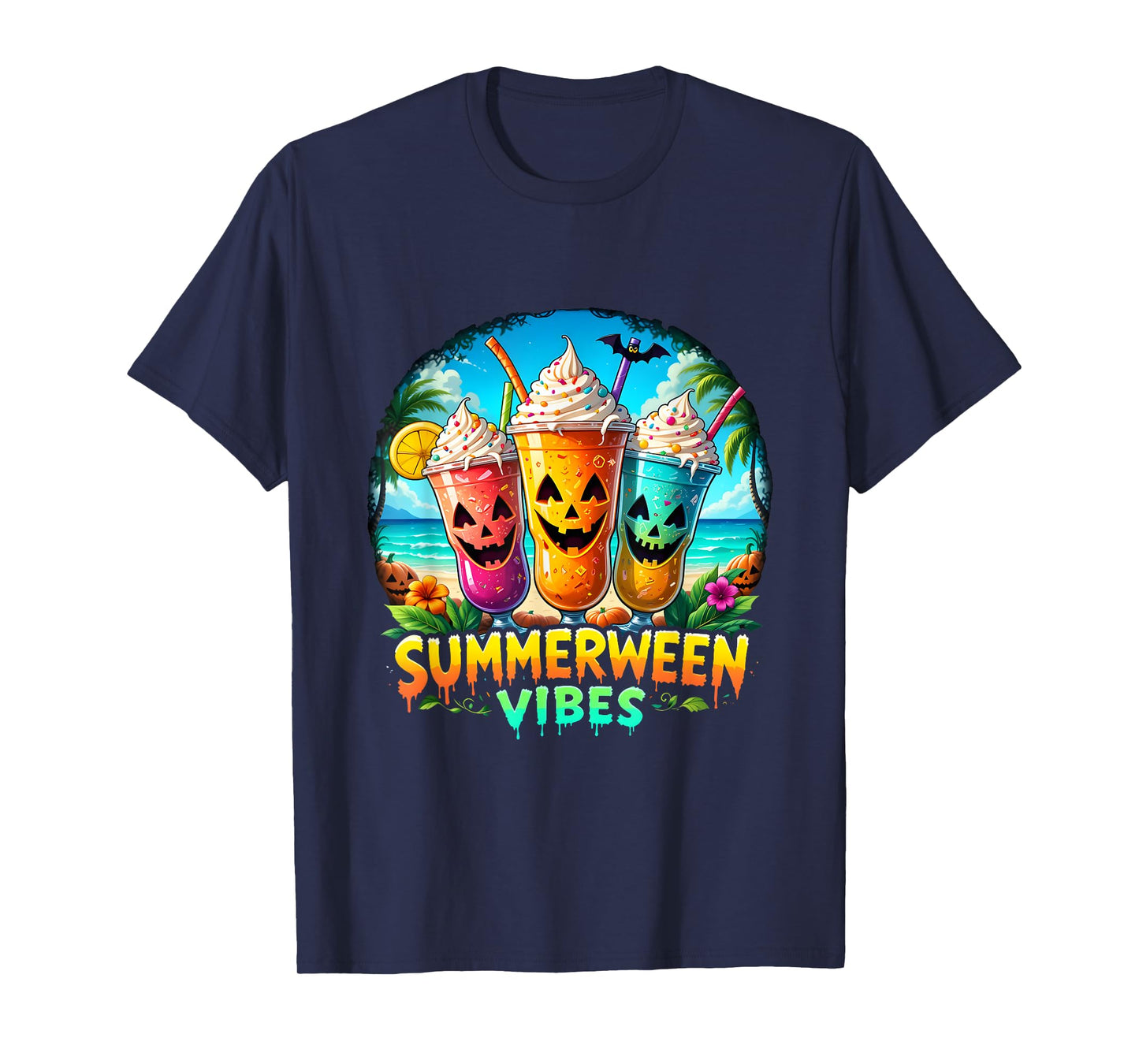 Jack-O-Lantern Summerween Vibes Skeleton Summer Watermelon T-Shirt