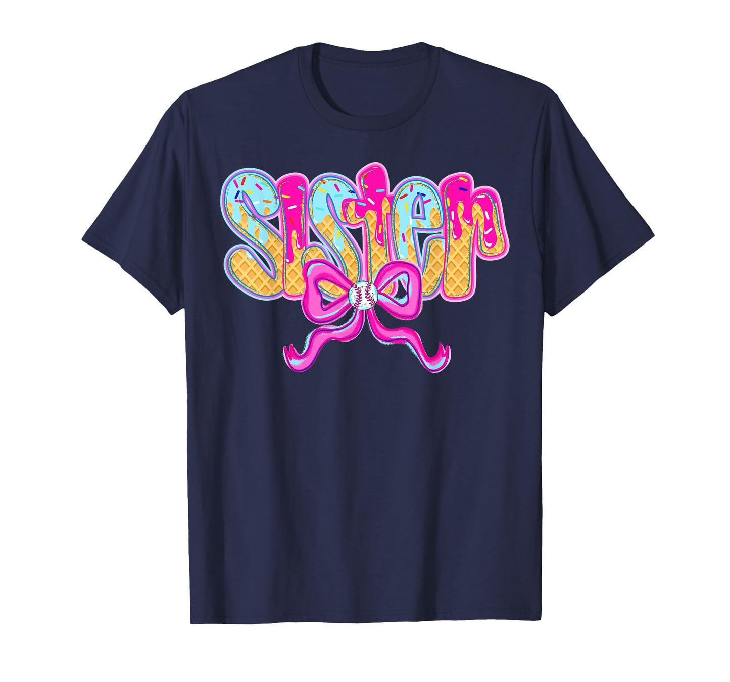 Baseball Sister Drip Ice Cream Baseball Bow Game Day T-Shirt