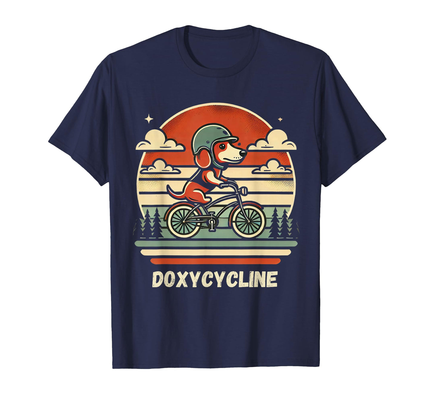 Dachshund on Bicycle Doxycycline Pharmacy Pun Dog Pharmacist T-Shirt