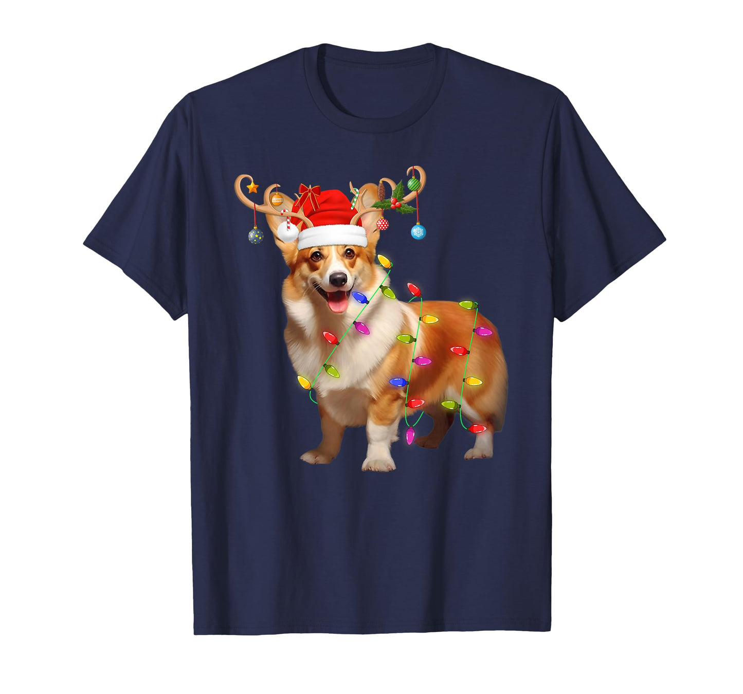 Corgi Dog Xmas Lights Reindeer Santa Corgi Dog Christmas T-Shirt