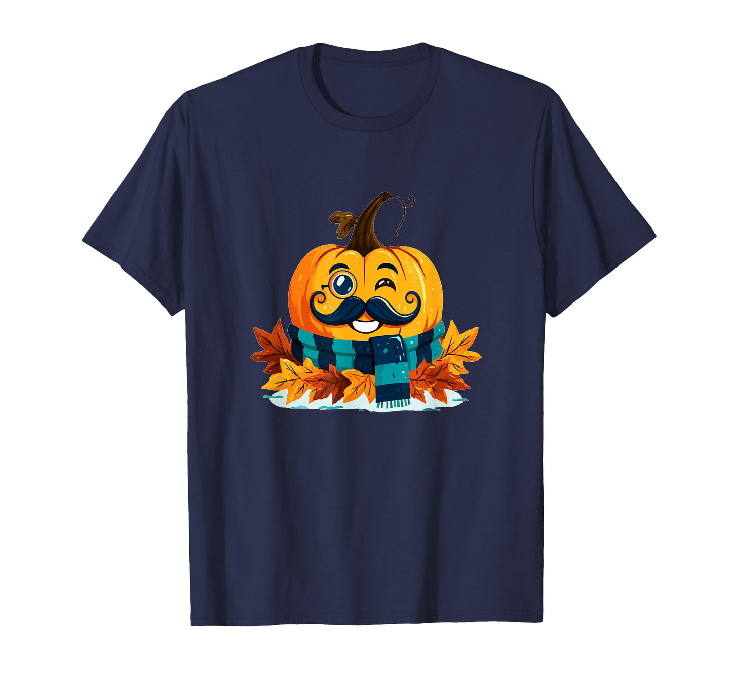 Funny Fall Pumpkin with Beard and Autumn Leaves T-Shirt