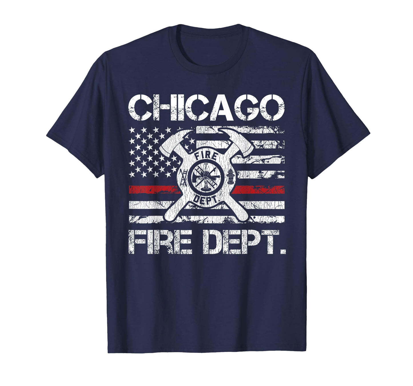 Chicago Illinois Fire Department Thin Red Line Fireman T-Shirt