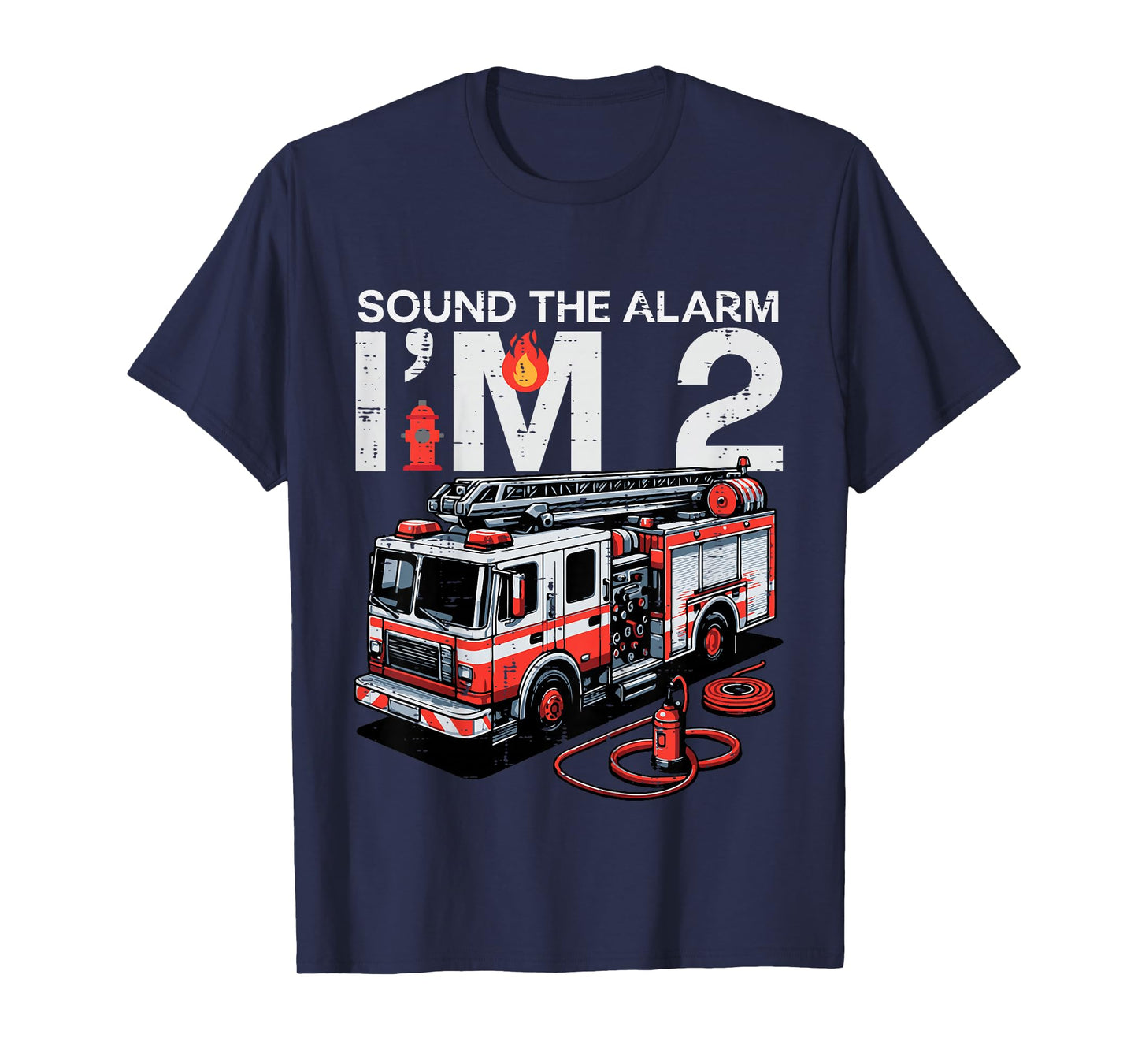 Kids Sound The Alarm Im 2 Fire Truck 2nd Year Birthday Boys Kids T-Shirt