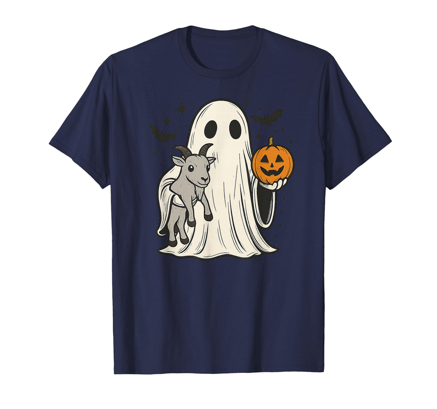 Funny Ghost Holding Goat Halloween Pumpkin T-Shirt