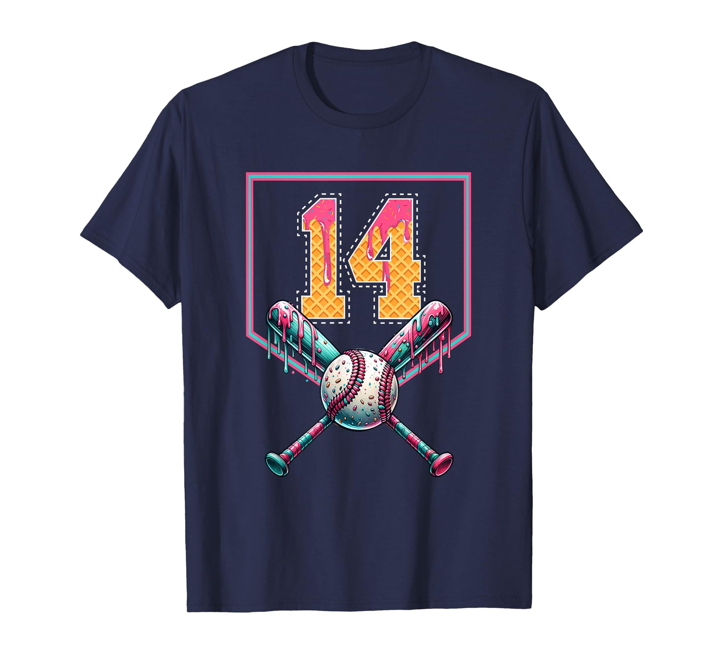 Baseball Drip Number 14 Player Or 14th Birthday Drip Style T-Shirt