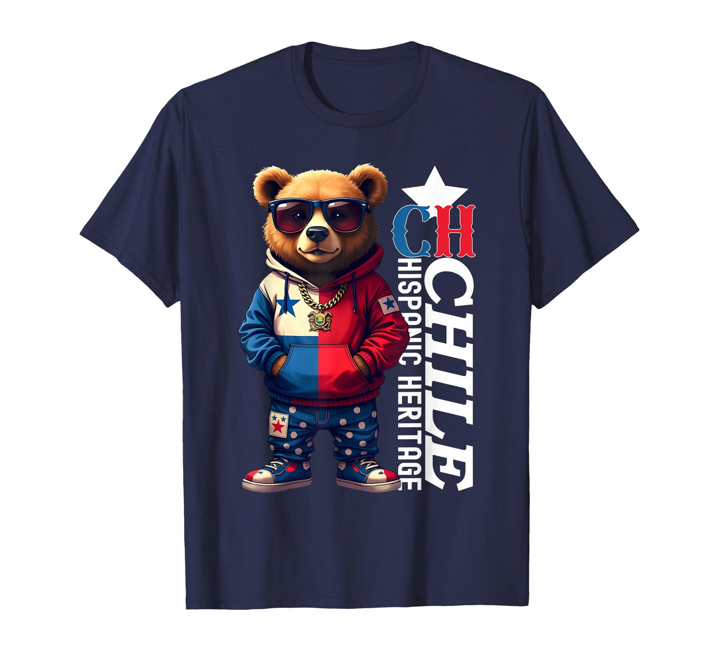 Funny Teddy Bear Chile Flag Hispanic Heritage Chilean Kids T-Shirt