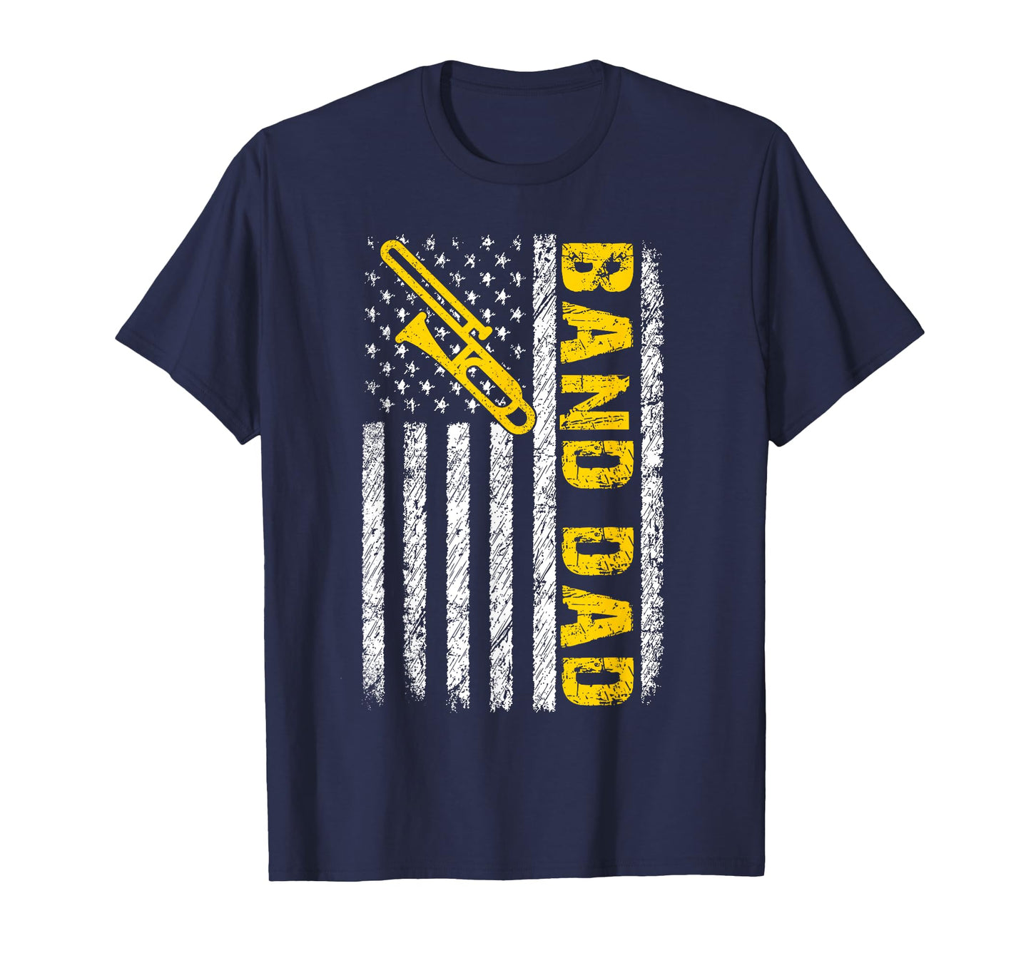 Band Dad Trombone Distressed American Flag Fathers Day T-Shirt