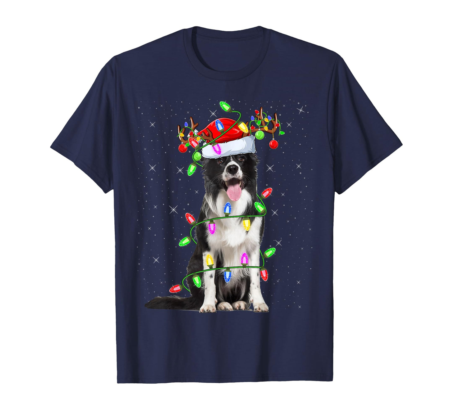 Xmas Holiday Lighting Santa Border Collie Dog Christmas T-Shirt