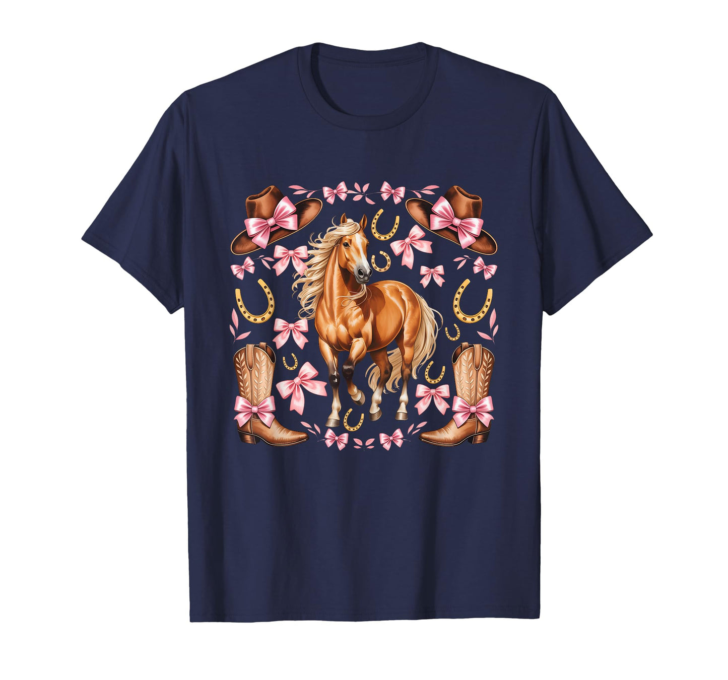 Western Girl Country Rodeo Pink Cowgirl Horse Coquette Bow T-Shirt