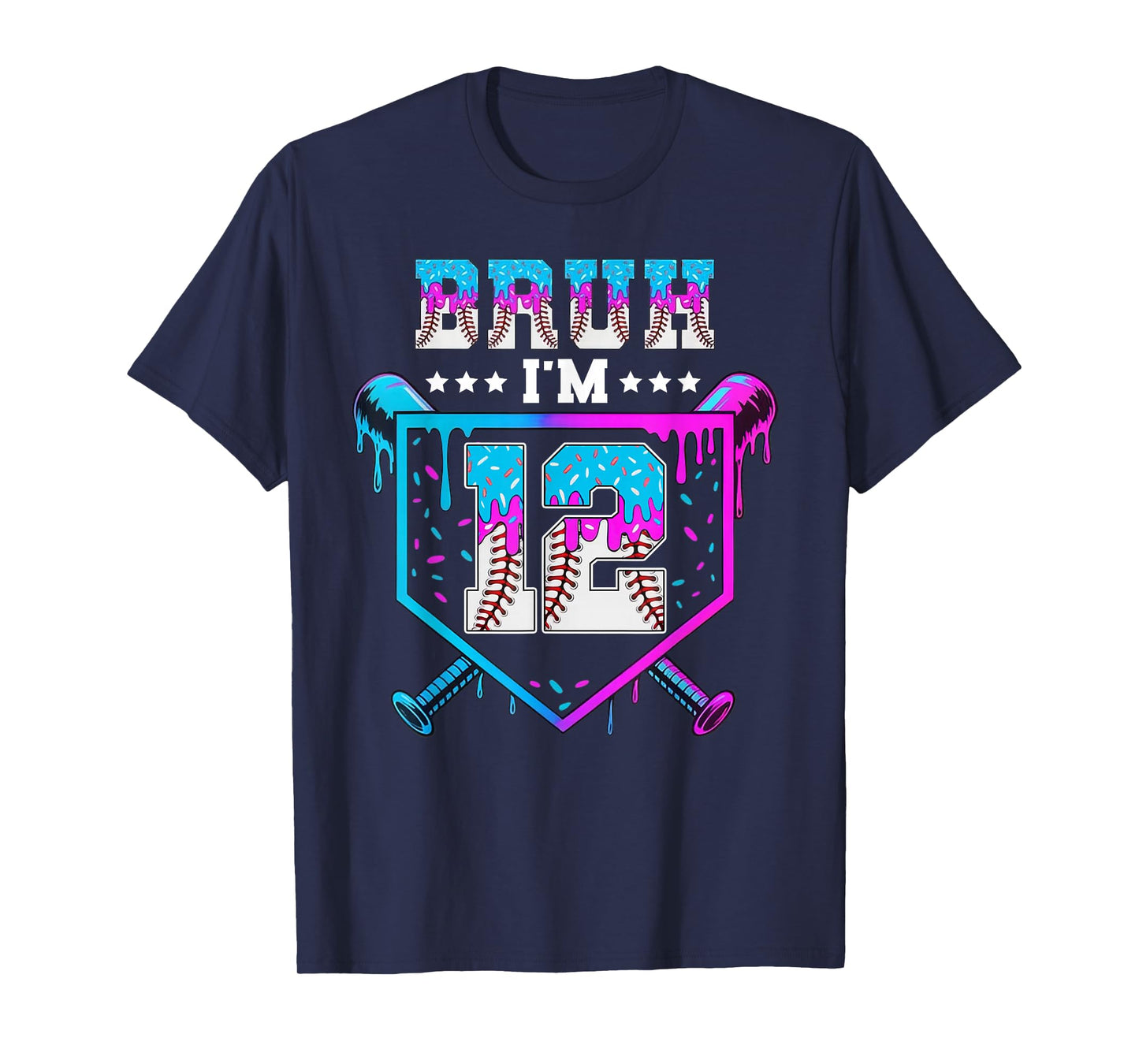 Bruh 12th Birthday Boy Baseball Ice Cream Drip 12 Year Old T-Shirt