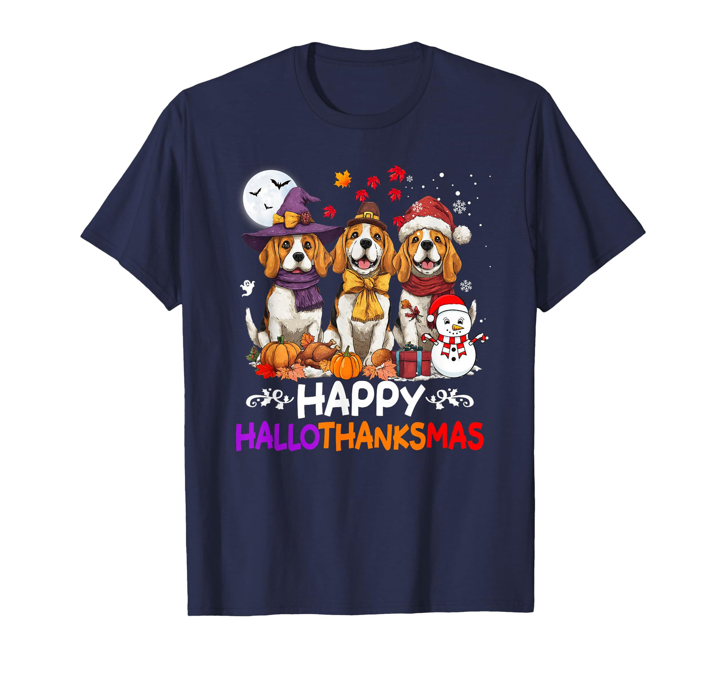 Cute Beagle Dog Hallothanksmas Halloween Thanksgiving Xmas T-Shirt